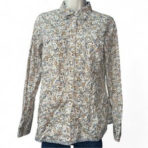 Roper Western Shirt Women's Small Pearl Snap‎ Paisley Print Brown Blue Cowgirl